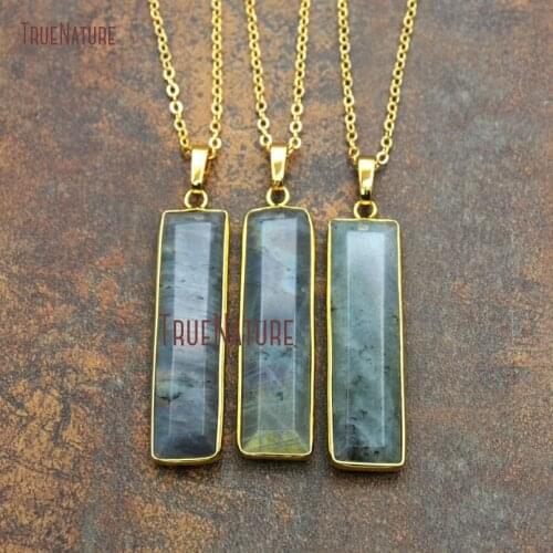 Vintage Sex Jewelry Gold Electroplated Link Long Chains Rectangle Labradorite Pendant Necklace For Women In 18 inch NM11133