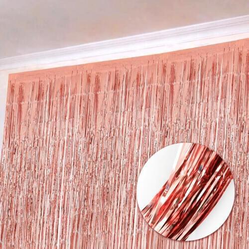 1*2M Blue Pink Rose Gold Shimmering Foil Fringe Tinsel Door Curtain Wedding Birthday Party Decoration Photo Backdrop Supplies