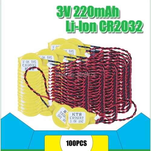 100pcs CR2032 CR2032W 3V 220mah lithium battery for CMOS BIOS Computer motherboard Button batteries with plug