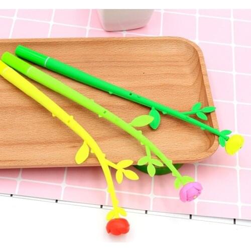 12 Pcs Creative Rose Silicone Cartoon Student Gel Pen Black Student Stationery Gel Pen Wholesale