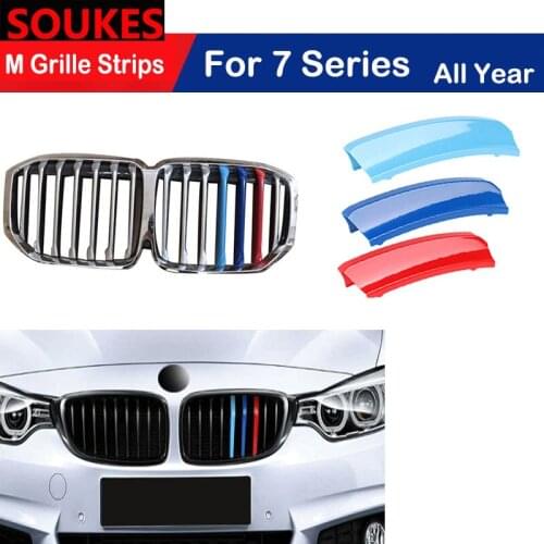 3pcs 3D Auto For BMW Series 7 F01 F02 F03 F04 G11 G12 2009-2020 Car Racing Grille Strip Trim Clip M Sport Power Accessories