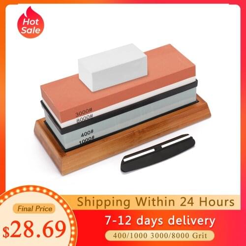400/1000 3000/8000 Grit Premium Whetstone Cut Sharpening Stone Set Ideal Sharpener for All Blades Non Slip Base Cutter Sharpener