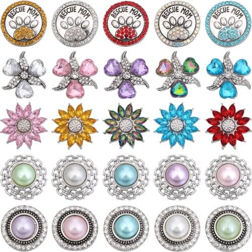 5pcs/lot Wholesale 18mm Snap Button Jewelry DIY Rhinestone Flower 18mm 20mm Metal Snap Buttons Fit Snap Bracelet Bangle