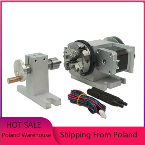 65mm 3 jaw chuck 4th Rotary Axis 54MM Center height tailstock for mini cnc router machine laser engraving machine