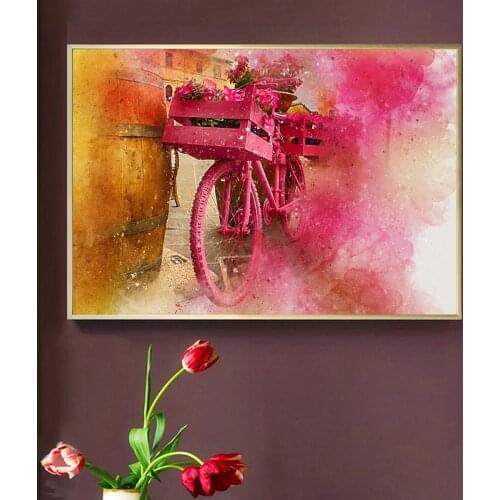 Watercolor Bicycle Flower Ship Vehicle Transportation Poster Canvas Print Painting Wall Art Living Room Home Decoration