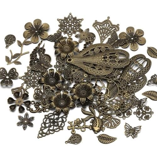 Antique Bronze Mixed Metal Flower Filigree Wraps Connectors Charms Pendants Crafts Gift DIY Wholesale Jewelry Making Components