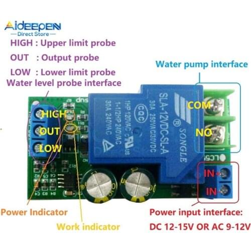 30A High Power 12V Water Level Automatic Controller Liquid Sensor Switch Solenoid Valve Motor Pump Automatic Control Relay Board