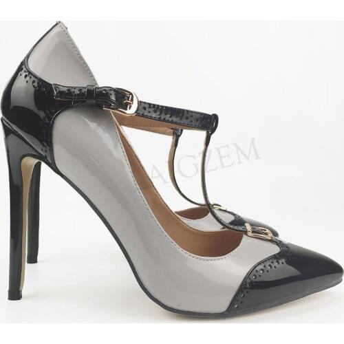 BERZIMER T Strap Women Heels Pointy Toe Stiletto High Heel Pumps Party Prom Zapatos Ladies Shoes Woman Large Size 44 45 46 47