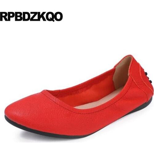 Large Size 10 Spring Autumn Genuine Leather Shoes 11 China 2021 Driving Red Soft Ballet Flats Women Designer Peach Round Toe