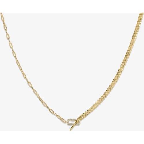 Half Cuban Link Chain Half Paper Clip Chain Toggle Clasp Women Choker Gold Color Simple Women Necklace