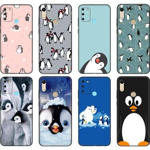Black tpu Case For Honor 8a Prime 8s 9 10X Lite 9A 9C 9X Premium Pro 9S Case Cover Cute Lovely Penguin