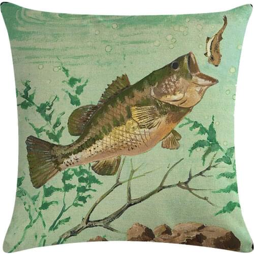 Luya Fish Cushion Cover Marine Life Throw Pillow Case Linen Cotton 45*45cm Decor Cojines Almofada ZY1397