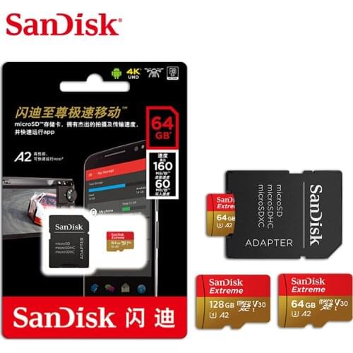 SanDisk Extreme Micro SD Card 256GB 128GB 64GB A2 Memory Card 32GB A1 U3 V30 Original TF Card for Camera Drone Flash Card
