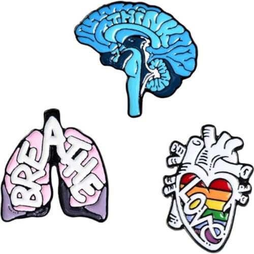 Breath Lung Blue Brain Nerve Rainbow Color Lover Hear Organs Punk Enamel Pins Shirt Skirt Accessories Backpack Bag Badges