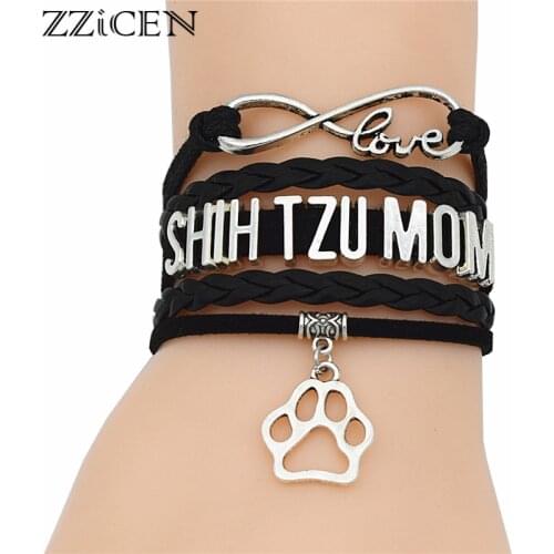 Handmade Leather Antique Infinity Love Shih Tzu Dog Breed Puppy Dogs Pet Paw Charm Bracelets Jewelry Gifts for Dog Lover