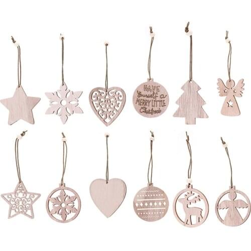 Creative Crafts Wooden Christmas Pendant Home Decoration Gift Accessories Carved Wood Chips