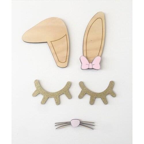 Rabbit ears+Beard+Bowknot Hanging DIY Wood Room Home Kawaii decoration INS Wall props for Doll Toy Kids Birthday Christmas Gift