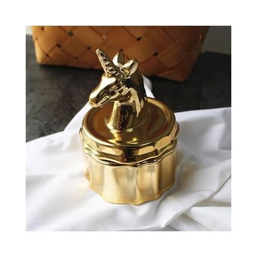 Small Gold Unicorn Ceramic Pot Jars Jewelry Box Jewel Trinket Box Table Decoration