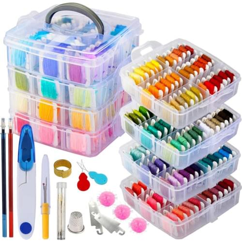 Embroidery Thread Floss Set Including 200 Colors Cross Stitch Sewing Thread with Floss Bins and 48 Pcs Cross Stitch Tool