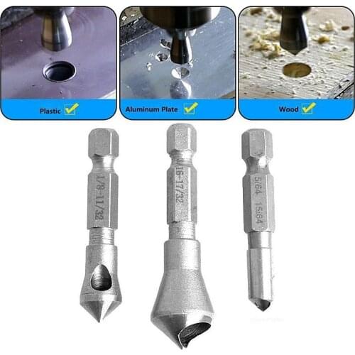 3pcs 6.35mm Hex countersink drill bit set HSS 90 degree chamfering knife Metal Hole Saw Cutter deburring burr repair Power tools