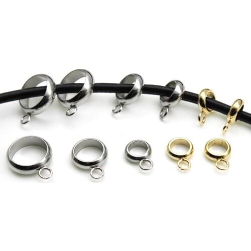 Stainless Steel Gold Plated Charms Bail Beads 4 5 6 8mm Big Hole Pendant Clips Clasps Hooks Spacer Beads For DIY Jewelry Making