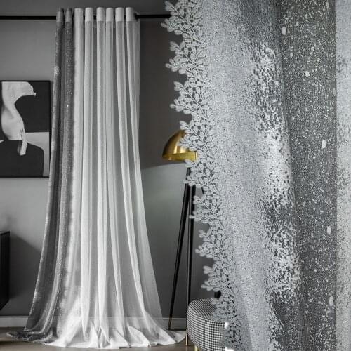 New Modern Gray White Dots Gradient Tulle Curtians for Living Room Side Leaves Lace Thicker Mesh Sheer for Bedroom Window Screen