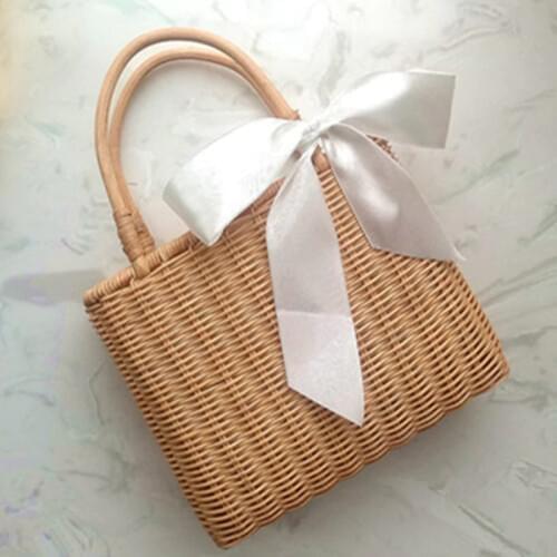New Rattan Handle Woven Bag Flowers Straw Bag Leisure Vacation Tote Beach Bag For Women Luxury Handbags Designer shopping basket