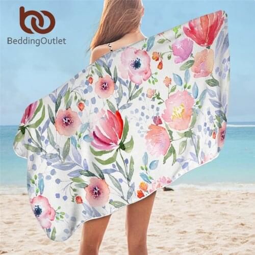 BeddingOutlet Floral Bathroom Towel Microfiber Pink Flower Beach Towel Plant Leaf Rectangle Mat 75x150cm Soft Toalla Playa