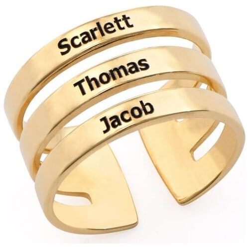 Personalized Family Gift Custom Engraved Name Ring for Women Adjustable Stainless Steel Jewelry