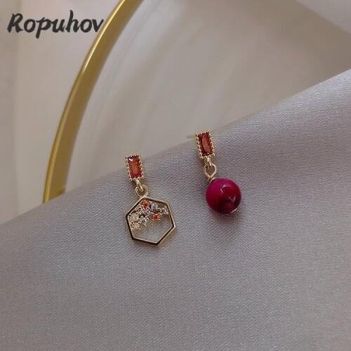 Ropuhov 2021 New Korean Fashion Gift Woman Luxury Red Stud Earrings Bling Wholesale