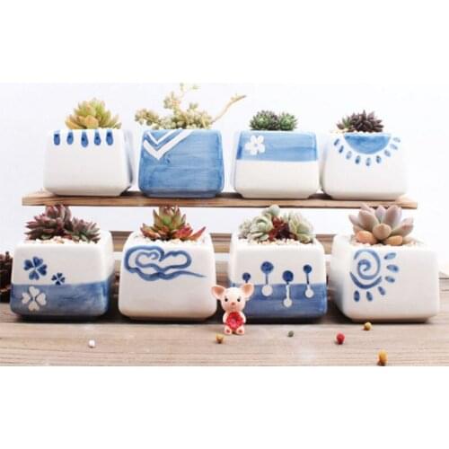 Hand Painted Fleshy Flower Pot Girl Blue Pink Series Flower Pot Planter Desktop Ornaments Home Garden Decor Wholesale