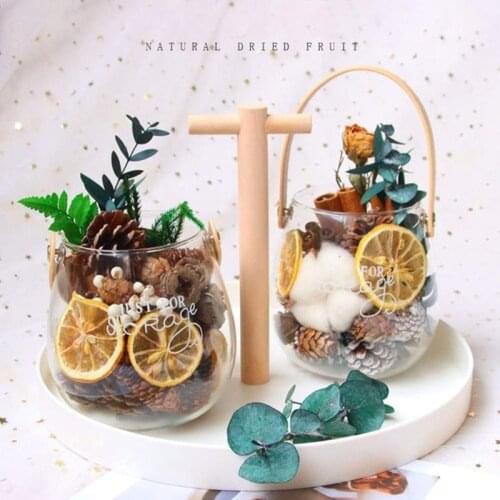 GF Nordic Style Glass Food Container with Leather Handle, Home Decorative Flower Vases, Glass Jars for Fruits,Snacks,Goodies