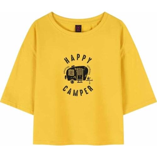 Crop Tops for Teens Happy Camper Shirt Girls Crew Neck Graphic Tee Hip Hop Streetwear Cotton T Shirt Summer Short Sleeve Tops