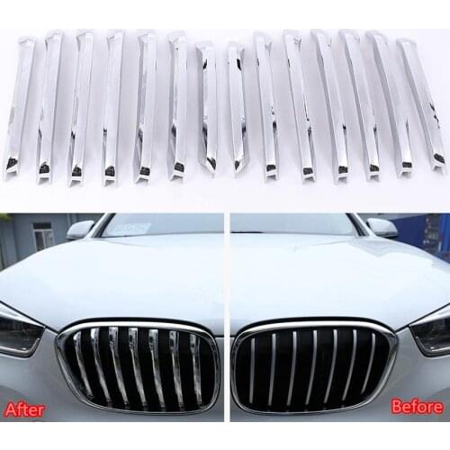 YAQUICKA 14pcs/set Auto Chrome ABS Car Front Grill Grille Cover Trim Mouldings Strip Styling Sticker Fit for BMW X1 2016