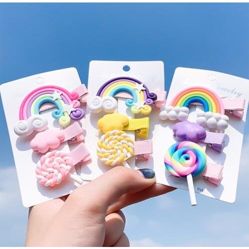 Lovely Rainbow Clouds Candy Hair Clip For Baby Girls Boutique Handmade Small Hairgrip Barrettes Headwear Hair Accessories 120