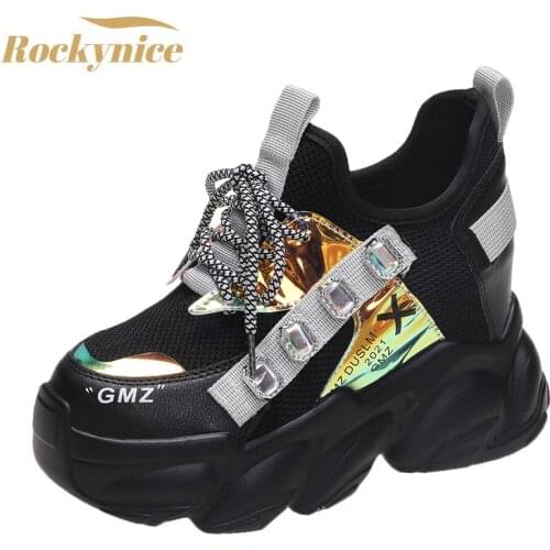 Women Autumn Mix Color Chunky Platform Sneakers 9CM Dad Sport Shoe Wedge Heel Vulcanize Shoes Woman Thick Bottom Gladiator Shoes