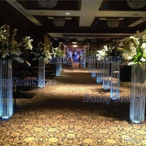 100cm Tall Crystal Pillar Flower Stand Aisle Column Road Leads Wedding Centerpiece Event Decoration