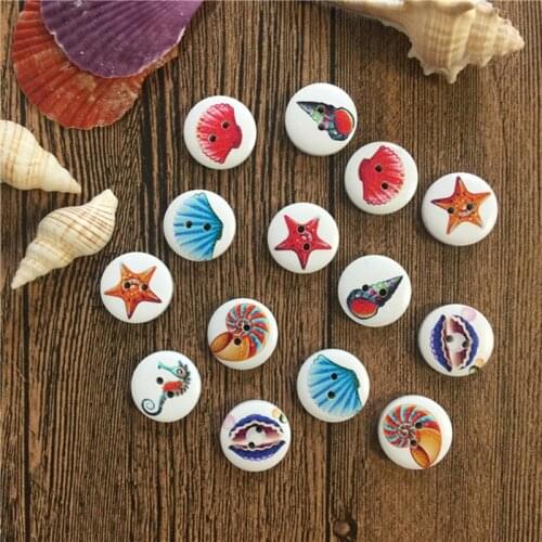 1000pcs 20mm Ocean Sea Life Wood Buttons Marine Animal Round Button 2-hole Wooden Crafts for ScrapbookingEmbellishments