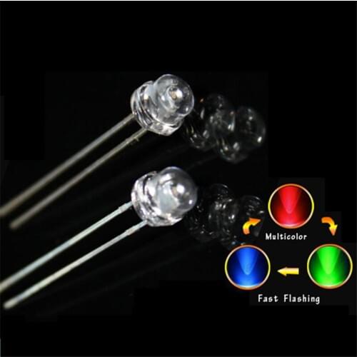 1000pcs LED 5mm Straw Hat RGB Fast flash/Slow Flashing Transparent Tri-Color Red Green Blue 20mALED Light Emitting Diode DIY