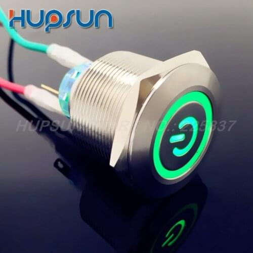 2pc waterproof power symbol green 12v 25mm stainless steel momentary push button switch non-locking car reset button switch