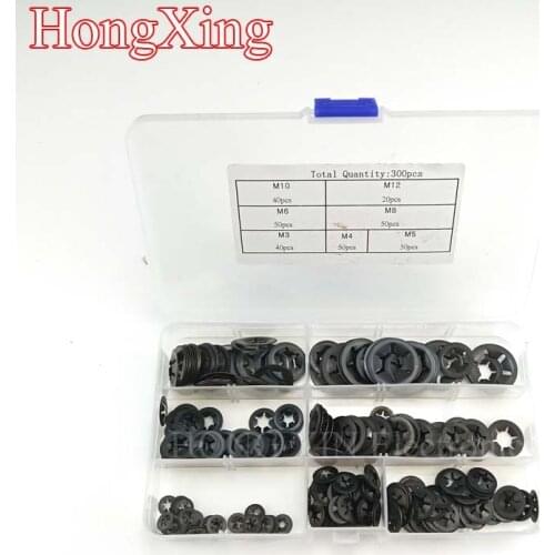 300pcs/set Manganese Steel Push On Washer Retaining Lock Washers Set 3/4/5/6/8/10/12mm Bearing Clamp Collar Clamp