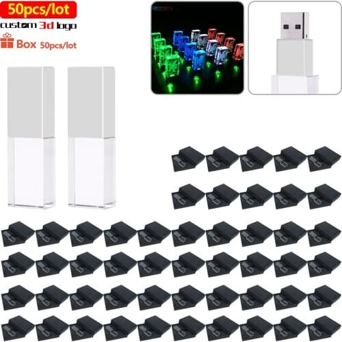 50pcs/lot New Custom LOGO Crystal Usb 2.0 Memory Flash Drive with Gift Box 4GB 8GB 16GB 32GB pendrive 128GB 64GB black box )