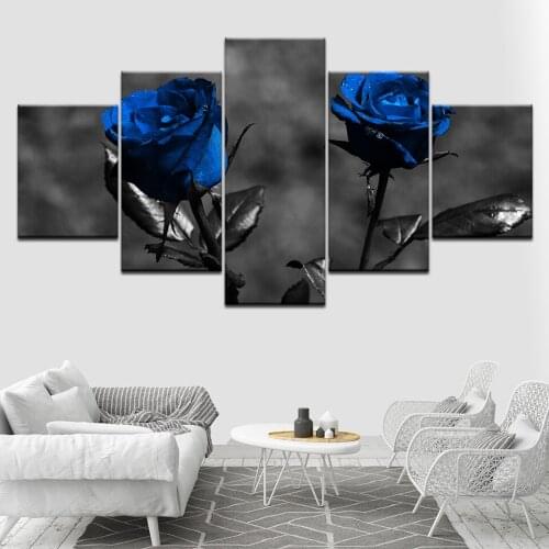 Abstract Blue rose Plant romantic Canvas Painting Wall Art Home Decor For Living Room HD Print 5 Pieces Flower Poster Picture
