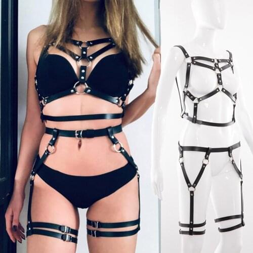 Alternative Clothing BDSM Bondage Leather Toys for Women Adult Game Outfit Bra and Leg Suspenders Sex Accessories Set