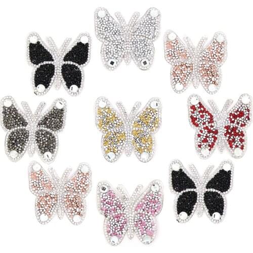 1Pcs Butterfly Rhinestone Patches Resin Hotfix Applique Multicolor Butterfly Iron On Patches For DIY Dresses Clothes Accessories