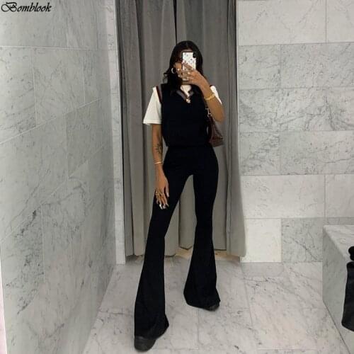 Bomblook 2021 Y2K Solid Slim Stretch Hight Waiste Package Buttocks Boot Cut Summer Women Casual Fashion Wild Street Pants