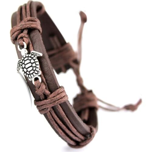 Turtle Tortoise Bee Charm Leather Bracelets Paw Fish Bone Scissors Shears Skull Eiffel Tower Arrow Animal Unisex Jewelry Gift
