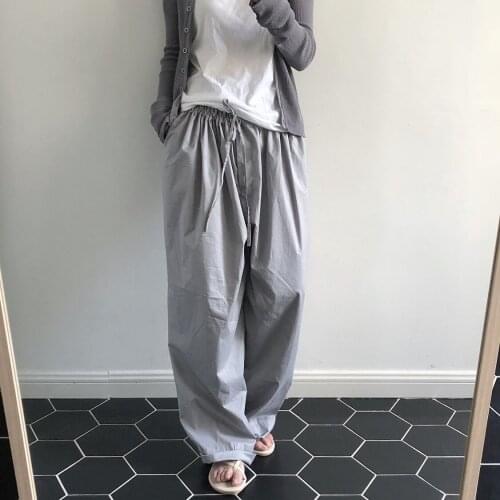 Summer new style literary lazy concise temperament drawstring wide-leg pants was thin loose casual trousers cotton women