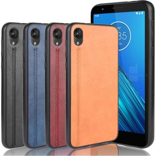 For Motorola Moto E6 Case Luxury Calfskin PU Leather lines Back Cover Shockproof Case For Moto E6 E 6 XT2005-3 Phone Case