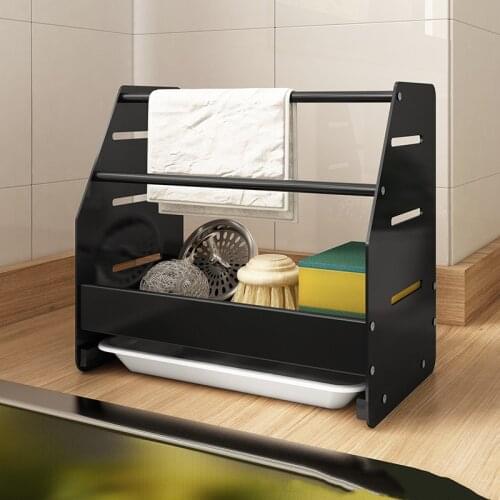 Black Aluminum Alloy Wall Mounted Kitchen Sink Drainer Rack Rag Sponge Storage Accessories Orgainzer Tools Gadget Container